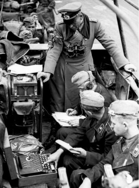 Heinz Guderian in the Battle of France, with an Enigma machine